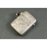 Late Victorian silver vesta case, embossed foliate scroll decoration, vacant cartouche, makers