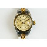 A ladies Tudor Princess Oysterdate Rotor self winding wristwatch, date function to 3pm, Rolex logo