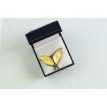 David Andersen Norwegian enamelled silver gilt double leaf brooch, yellow basse-taille enamel, fully