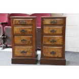 Pair of Victorian walnut four drawer chests, each 39cm wide x 75cm high