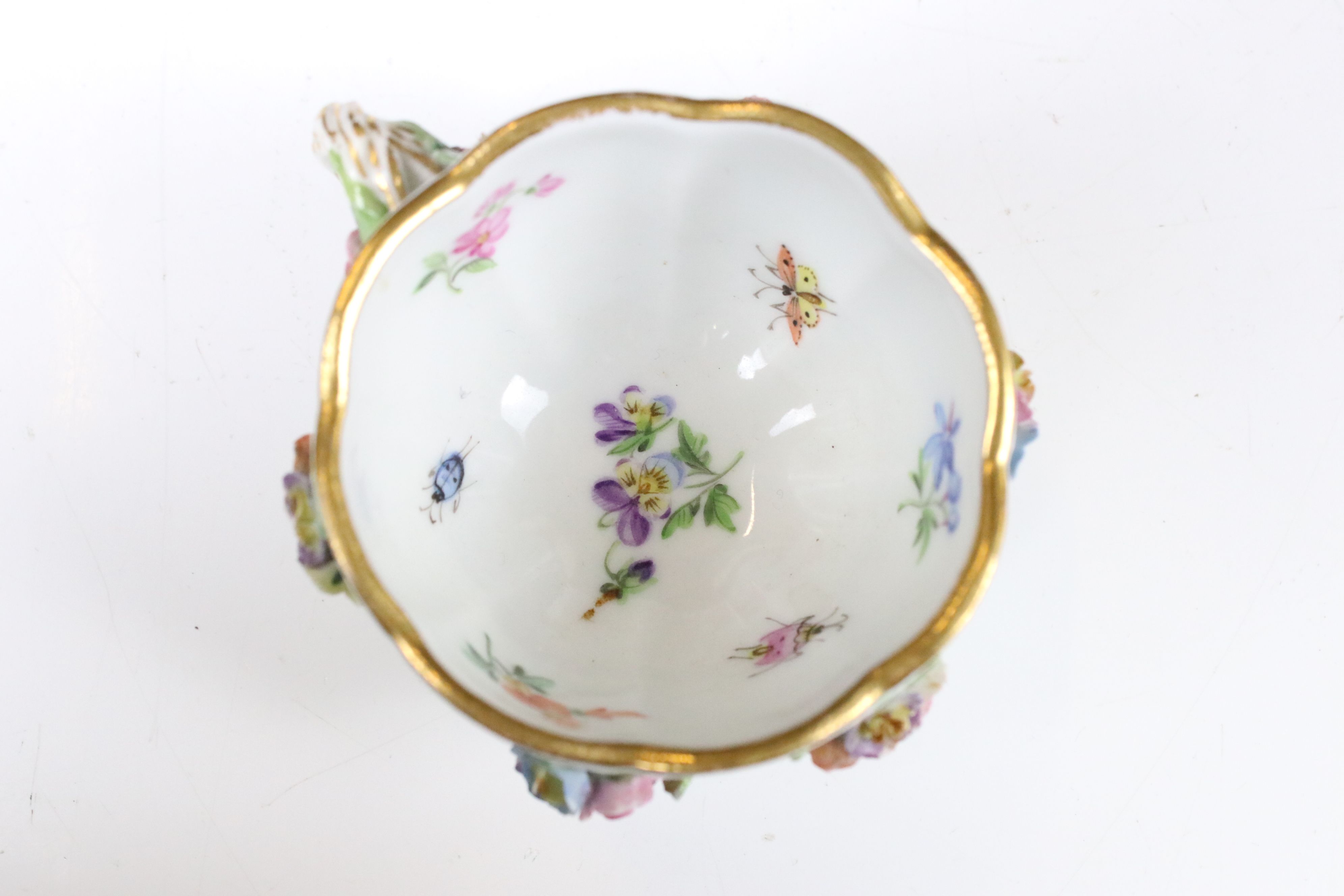 Meissen floral encrusted cup and saucer, decorated with insects and flowers - Image 7 of 8