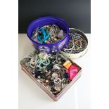 Three tins / tubs of costume jewellery, to include necklaces, bangles, earrings etc