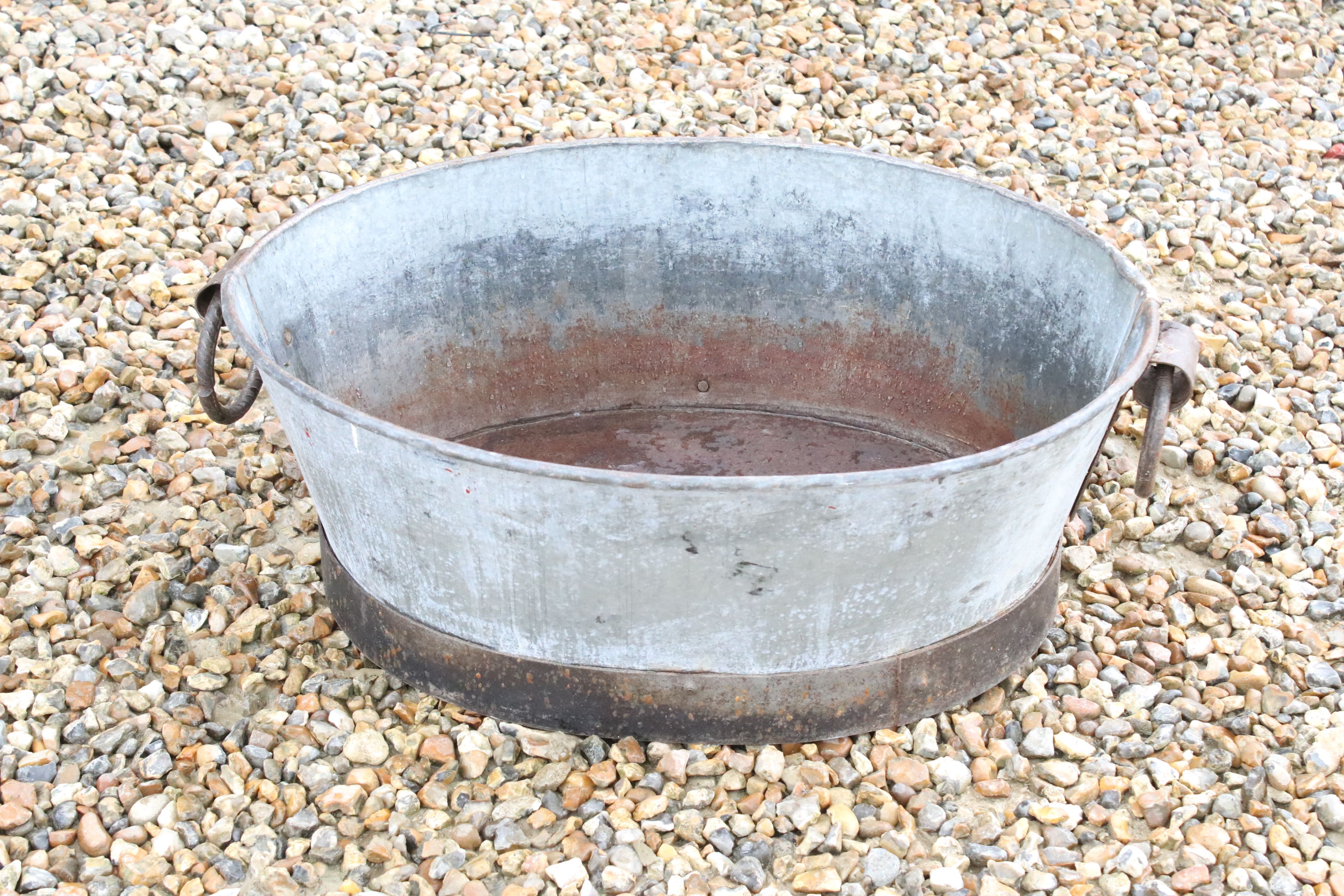 Large Galvanised Oval Bath Tub / Garden Planter, 82cm long x 28cm high