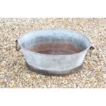 Large Galvanised Oval Bath Tub / Garden Planter, 82cm long x 28cm high