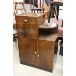 Art Deco Walnut Stepped Cocktail Cabinet with geometric veneer decoration to front of doors and