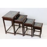 Set of Four South East Asian Nest of Hardwood Tables, each with chinoiserie and shell effect