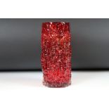 Whitefriars Glass Ruby Red Textured Bark Vase, pattern no. 9691, 23.5cm high