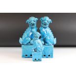 Pair of Chinese Turquoise-glazed Ceramic Temple Dogs / Dogs of Foe, 31cm high together with