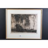 Charles Henry Baskett (1872-1953) Etching of Horses and Wagons driving through a Copse, signed in