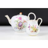 Meissen porcelain tea pot with floral sprays, a butterfly & insect, height approx. 10.25cm, with a