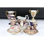 Royal Crown Derby twin handled urn, together with other richly decorated English porcelain