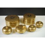 Six Asian Gilt and Black Lacquered Papier Mache Lidded Boxes, largest 13cm diameter