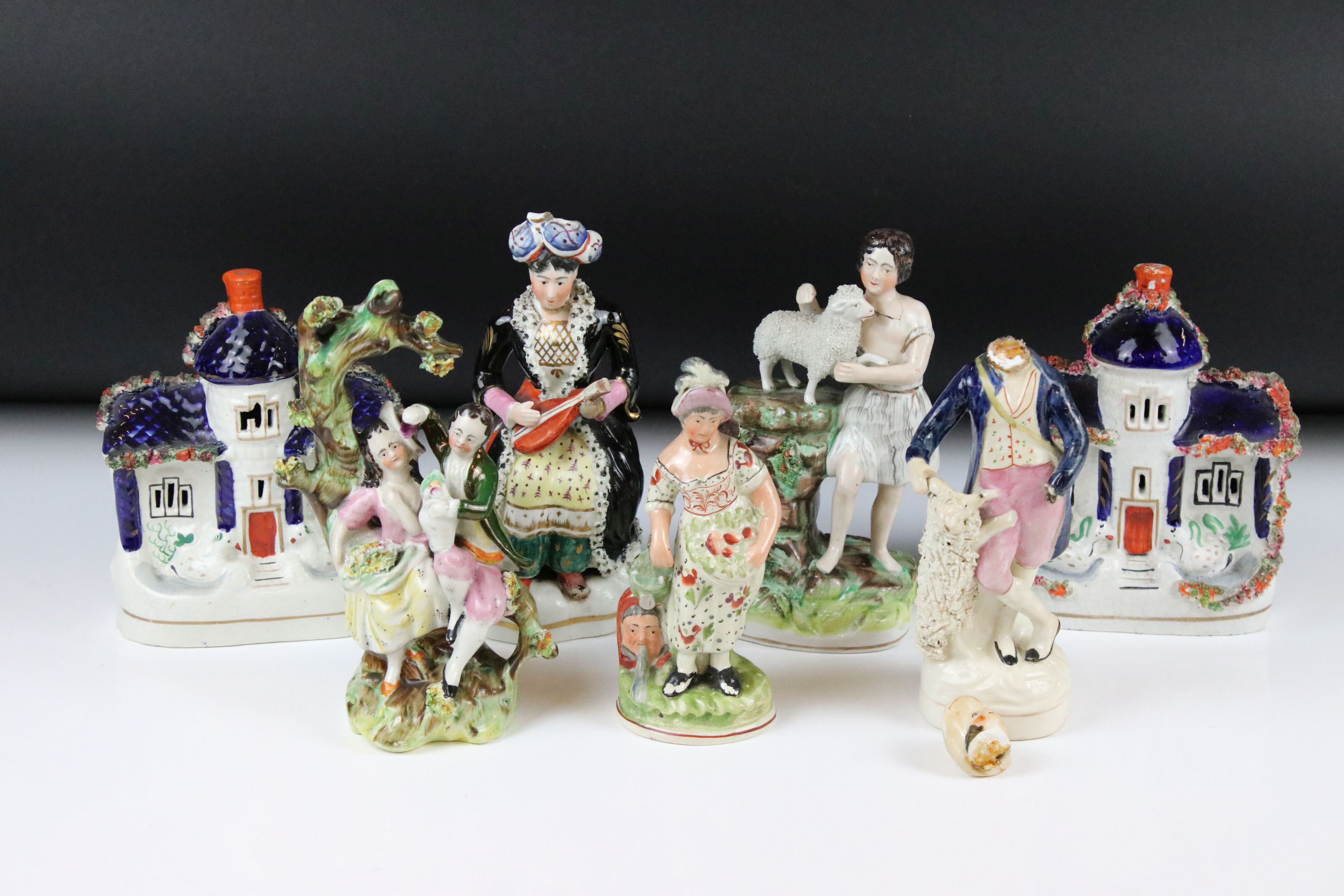 Group of Staffordshire figures & cottages (af)