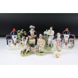 Group of Staffordshire figures & cottages (af)