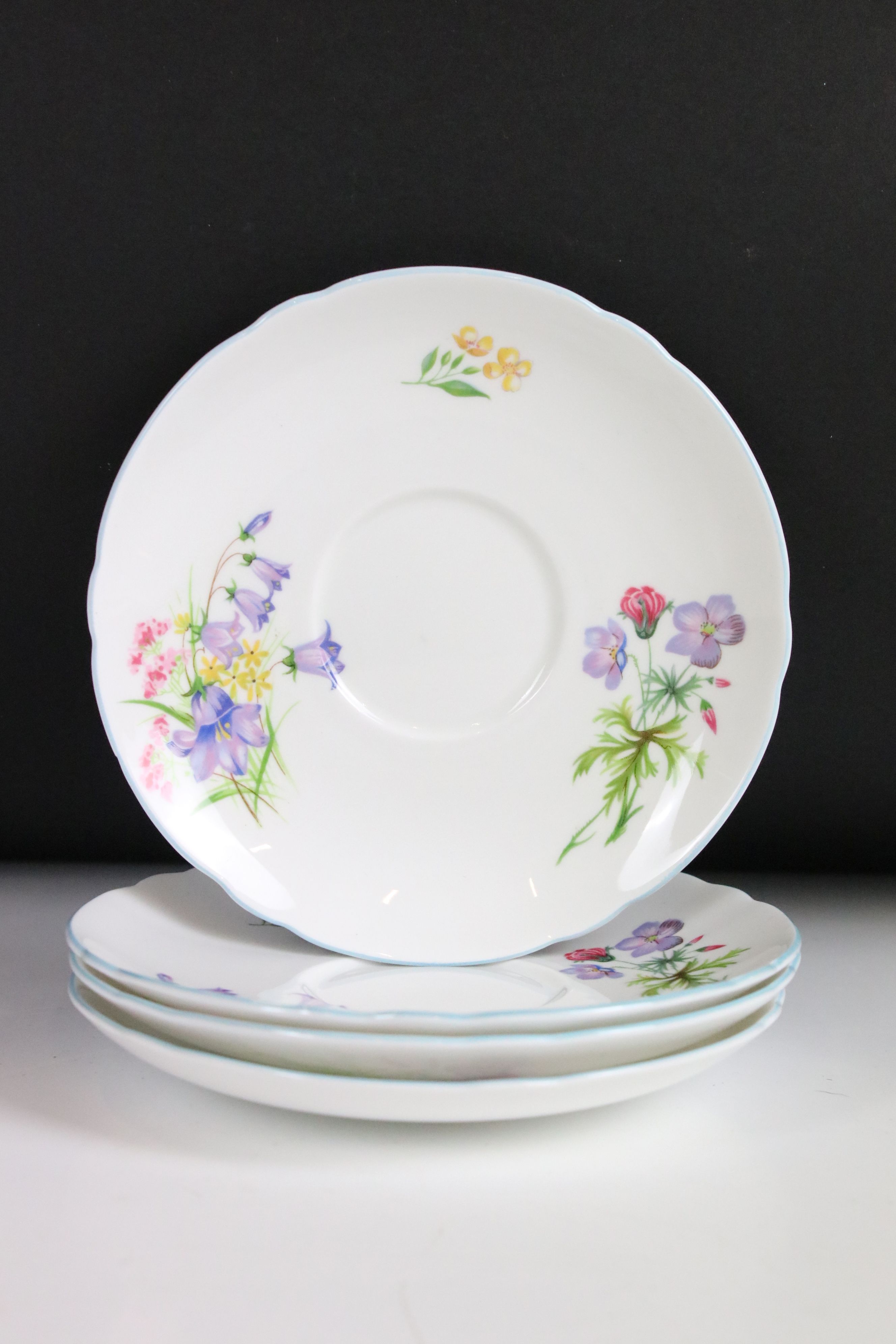 Shelley ' Wild Flowers ' Ware, pattern no. 13668, comprising Dessert Set of Six Bowls and a - Image 5 of 11
