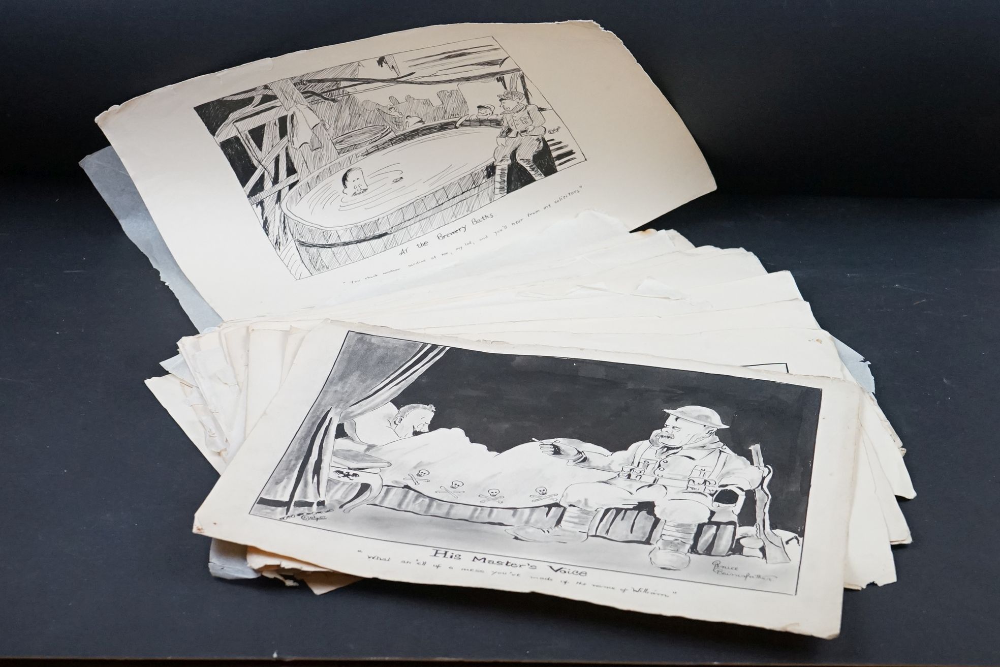 Approx. 20 WW1 related sketches, previously bound, to include Barnsfather