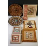 A group of South American collectables to include sand painting and ceramics.