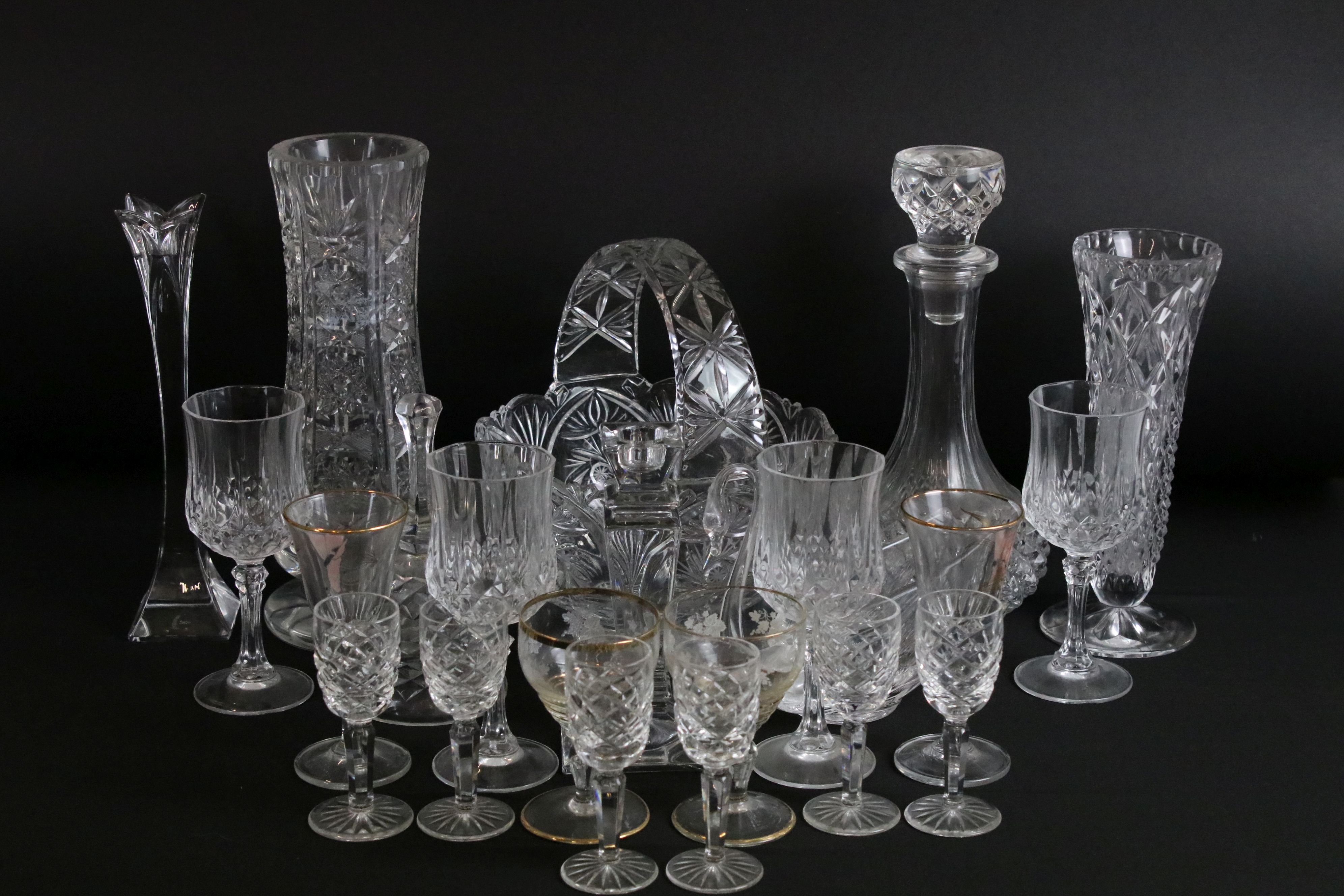 Set of Six Waterford Crystal Liqueur Glasses together with Two Trays of Mixed Glass ware including