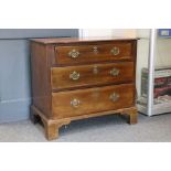 19th century mahogany chest of three long drawers on bracket feet, 79cm wide x 45cm deep x 72cm high