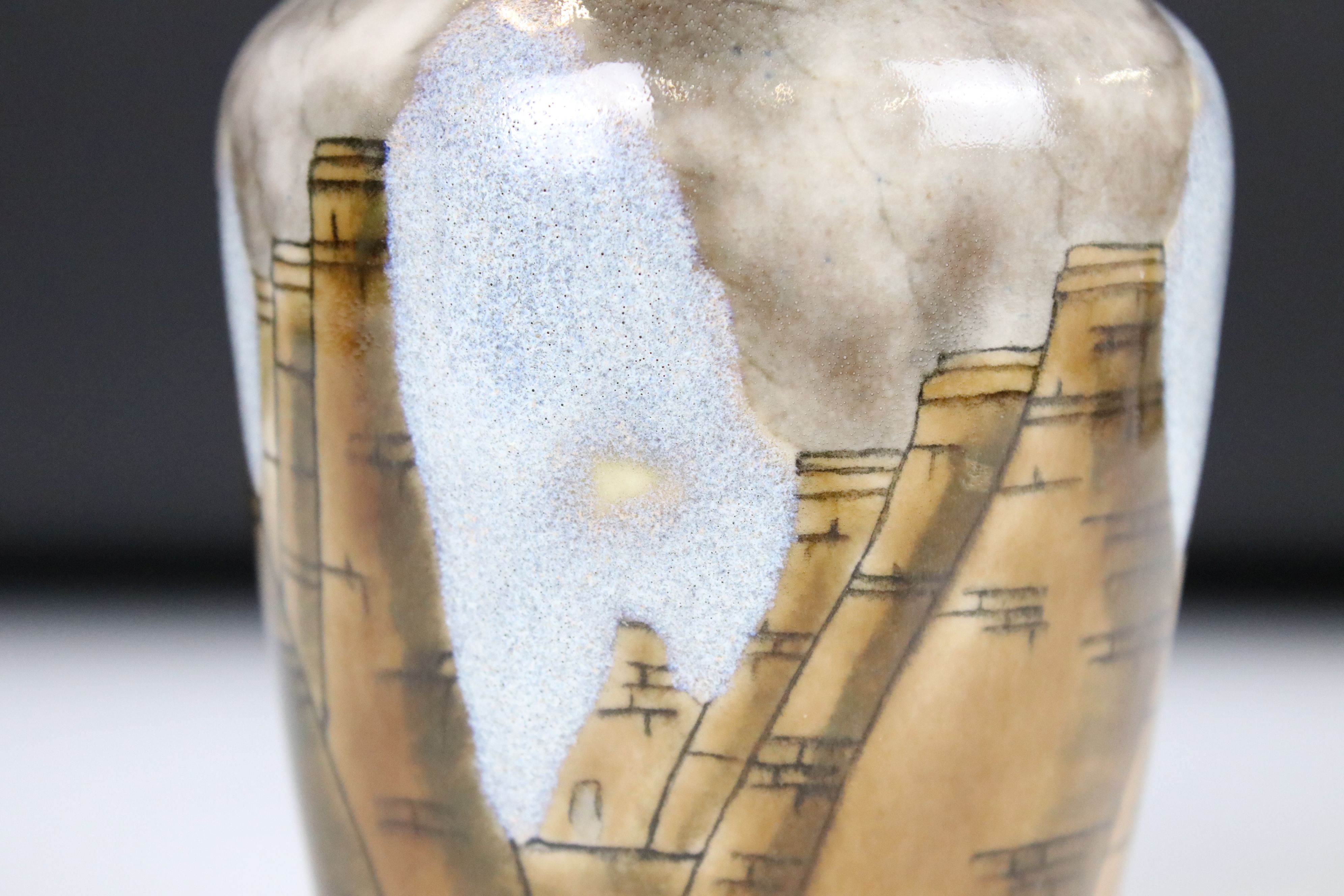 Cobridge Stoneware Vase decorated in the Bottle Kiln pattern, impressed marks to base and initials - Image 4 of 7