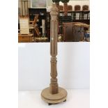 Large Oak Standard Lamp Base, the reeded and foliate carved column raised on a circle base, (lacking