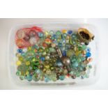 A small collection of mixed marbles.