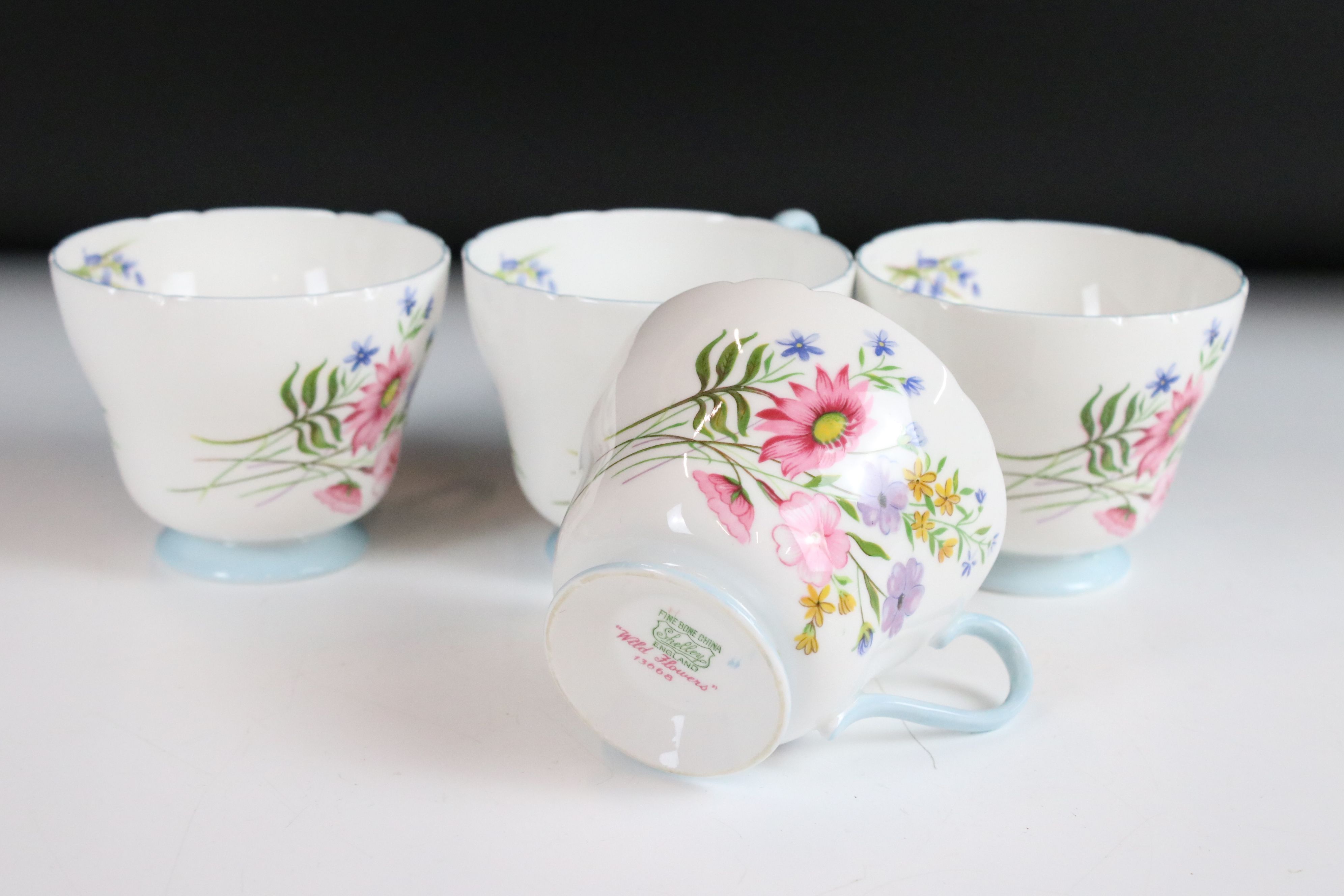 Shelley ' Wild Flowers ' Ware, pattern no. 13668, comprising Dessert Set of Six Bowls and a - Image 9 of 11