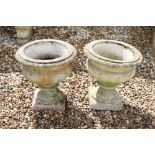 Pair of Garden Reconstituted Stone Urns on pedestal bases, 45cm high