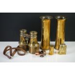 A small group of collectables to include two trench art vases, trench lighter, binoculars and a