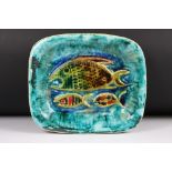 Mid century ' Schramberg ' Pottery Dish decorated with Fish, also marked SMF to base, 24cm long