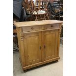 Victorian Pine Dresser Base or Side Cabinet with two drawers over two cupboard doors opening to a