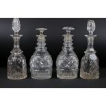 Pair of Georgian decanters & stoppers, one cracked and glued, height approx. 25cm, together with a