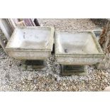 Pair of Large Garden Reconstituted Stone square planters, 52cm wide x 45cm high