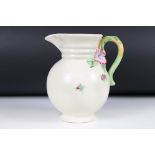 Clarice Cliff Moulded Jug, shape no. 895 decorated in the ' My Garden ' pattern, 23cm high