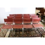 Set of Twelve Bauhaus style Cantilever Chairs with tan leather effect backs and seats and tubular