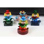 Four Murano Coloured Glass Clown Bowl, one with a Murano sticker, largest 15cm high