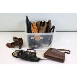 Gucci black leather handbag, a Gucci navy blue belt, a Jaeger belt, three vintage evening bags,
