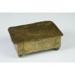 Arts and Crafts Brass Box of rectangular form, the hinged lid opening to a wooden lined interior,