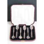 A cased set of six Scandinavian .830 silver tea spoons.