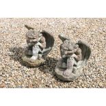 Pair of Garden reconstituted stone gargoyles, 43cm high