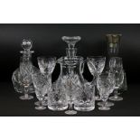 A collection of glassware, to include: a Wedgwood decanter with hallmarked silver stopper, six Royal