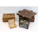 A small collection of vintage boxes to include a wooden cutlery box with contents, lacquer ware