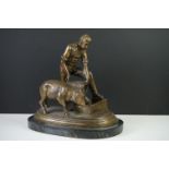 After Isidore Jules Bonheur, Bronze Figure of a Farmer feeding a pig, impressed Bonheur, raised on a