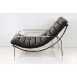 John Lewis ' Halo Scott ' Bauhaus design Armchair with Black Leather Seat and Back and Polished