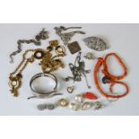 A small collection of vintage and contemporary costume jewellery to include silver examples.