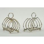 Two fully hallmarked sterling silver four slice toast racks with heart decoration, assay marked