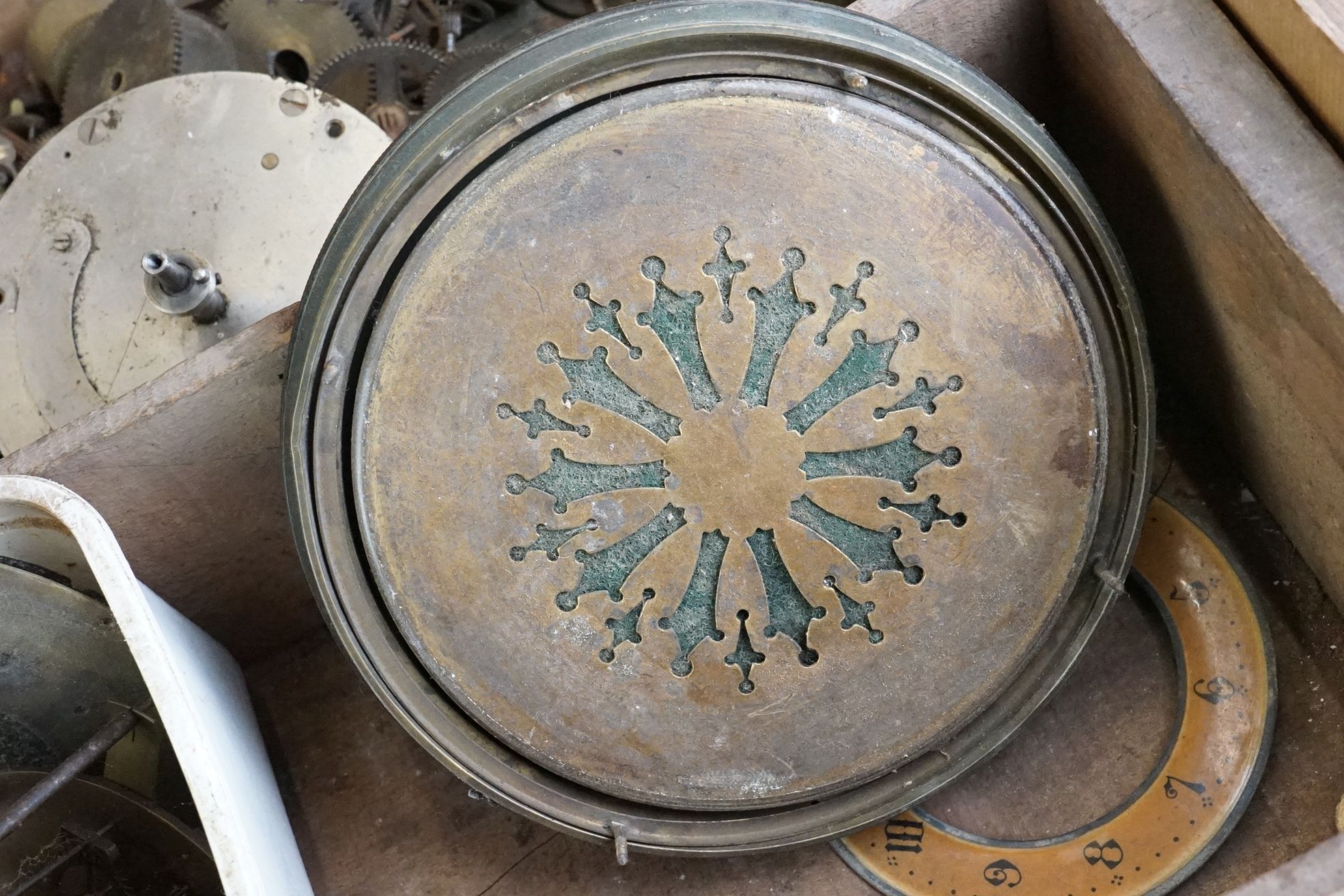Wooden tray of Clock Parts, Spares and Repairs - Image 6 of 12