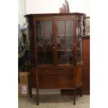 Edwardian Sheraton Revival Mahogany Inlaid Display Cabinet with twin astragel glazed doors and