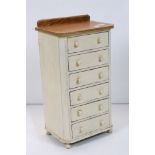 Painted table top bank of six drawers, 28cm wide x 51cm high