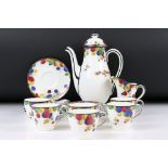 Art Deco Royal Doulton Coffee Set in the Honesty pattern comprising Coffee Pot, Six Cups and
